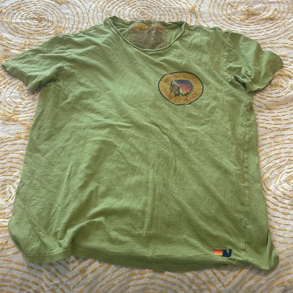 Aviator Nation tribe of peace shirt. Worn look.